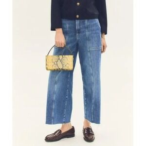 FRAME Denim‎ Cropped Wide Leg Jeans Braided Waist Raw Hem Boho Size 32